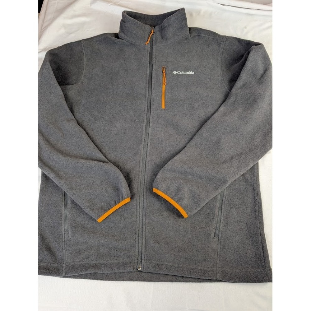 Columbia Fleece Jacket Men's L Gray Full Zip Outdoor Mock Neck - Picture 2 of 6
